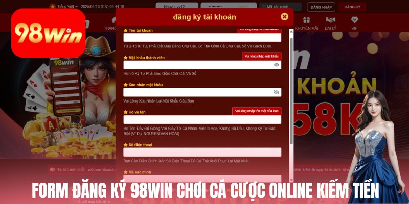 Form đăng ký 98win chơi cá cược online kiếm tiền